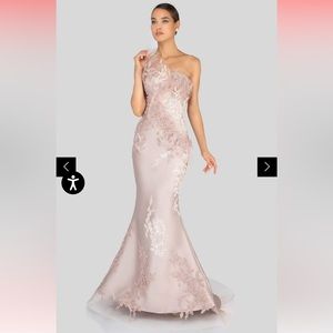 Mother of the bride gown- Embroidered Asymmetric Neck Mermaid Gown
